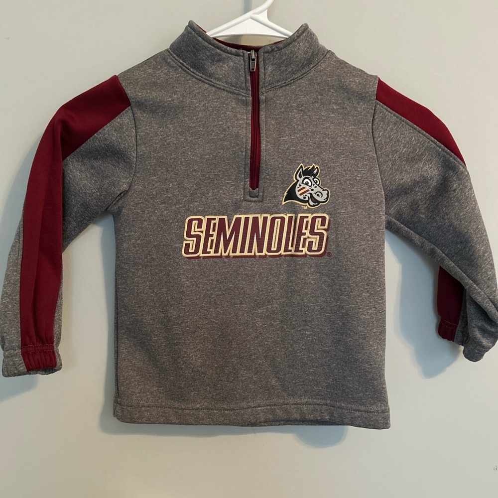 FSU Seminoles Kids 3/4-Zip Pullover - Gray and Garnett with Cimarron, mascot